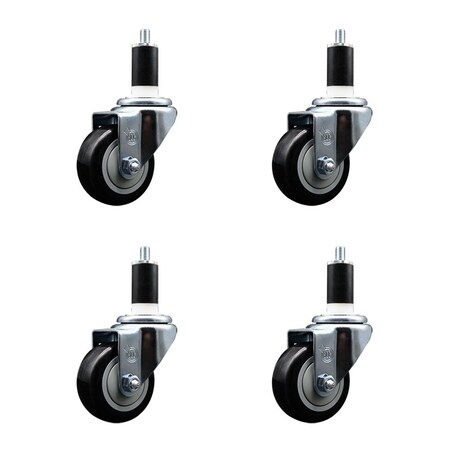 Service Caster 3'' SS Black Poly Wheel Swivel 1-3/8'' Expanding Stem Caster Set, 4PK SCC-SSEX20S314-PPUB-BLK-138-4